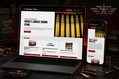 Patriot Ammo website displayed on laptop and mobile